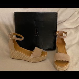 New J Crew Platform Wedge Tan Suede Espadrilles